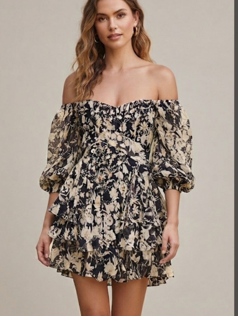Lilyful Black Floral Print Long Sleeve Layered Ruffle Jumper Size XS P2p 15